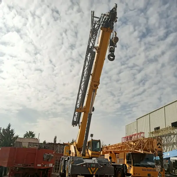 Grove mobile crane boomed up in the equipment yard